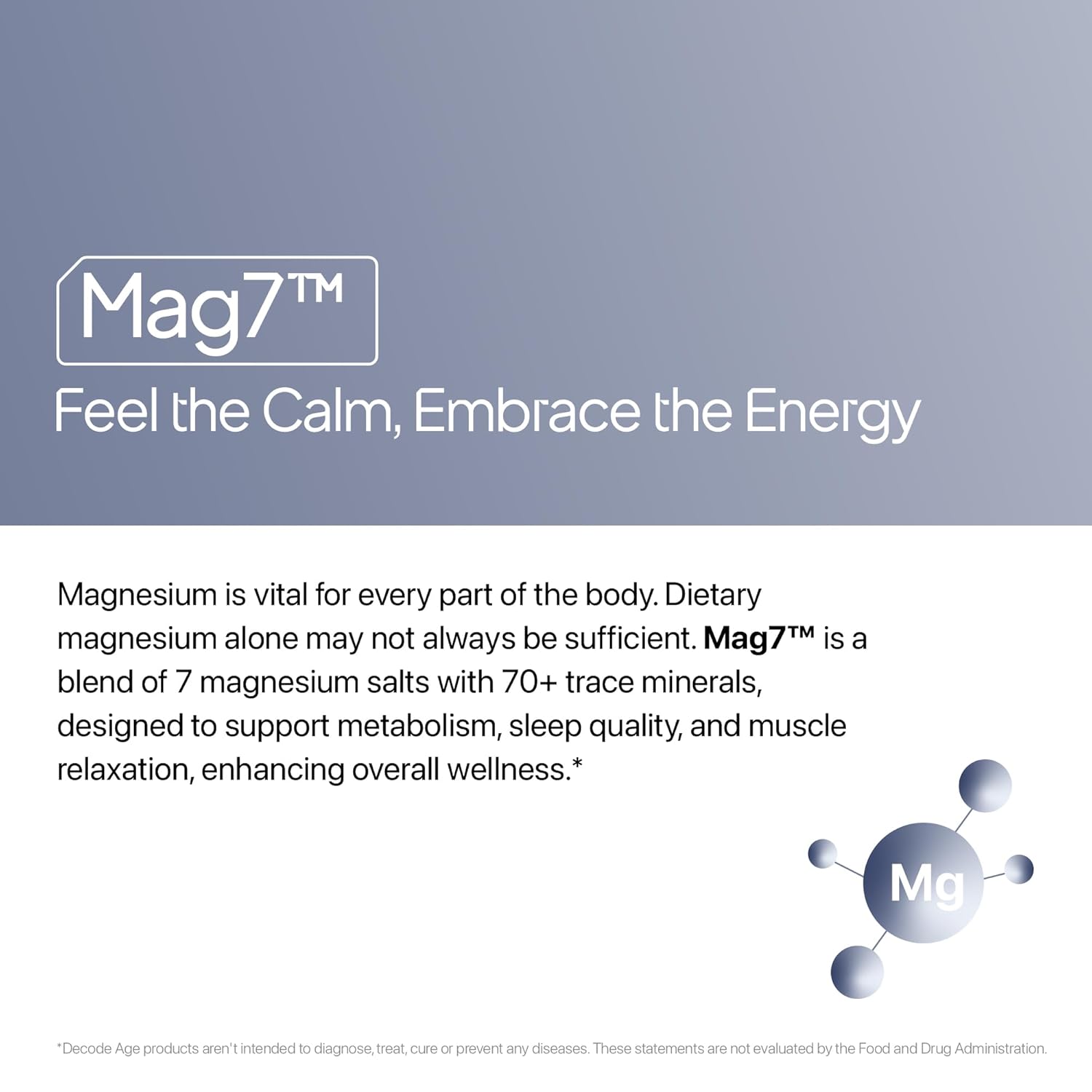 Decode Age Mag7| Magnesium Supplement Complex with BisGlycinate, Citrate, Malate, Oxide, and others| 99% Pure| Strong Bones, Muscle Recovery, Better Mood and Sleep| 60 Capsule