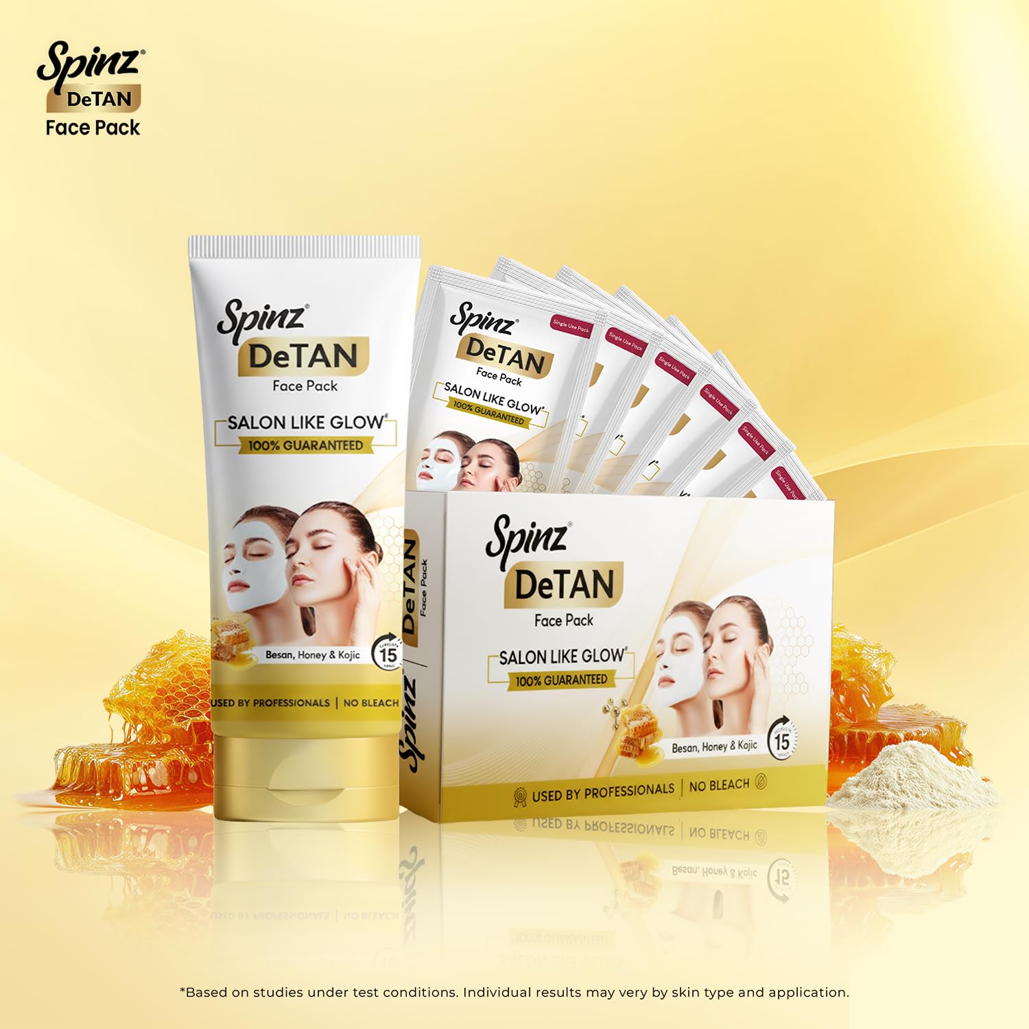 Spinz DeTan Face Pack with Besan, Honey & Kojic Acid | Tan Removal cream for Brightening & Glow | Salon-like Glow in 15 mins | 144g, Pack of 2 (72g x 2)