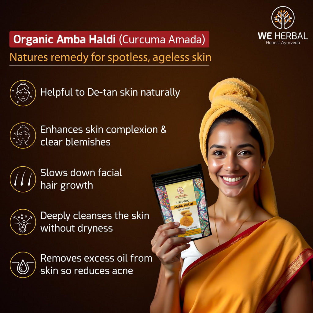 WE HERBAL Ambaâ€¯Haldi Powder for Skin | Pure Wild Turmeric | Fades Pigmentation & Gives Instant Glow | 100% Natural | 100â€¯g