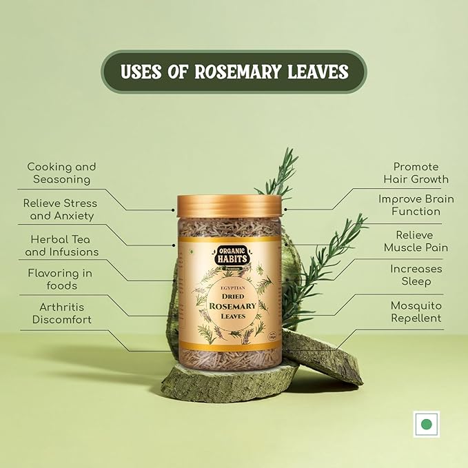 Organic Habits Rosemary Leaves | Egyptian Dried | for Seasoning, Tea & Hair - 100 Gms