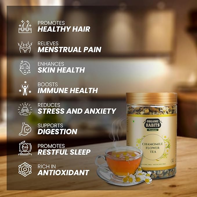 Organic Habits Chamomile Flower Tea 50 Gms | 100% Natural Dried Whole Chamomile Flowers