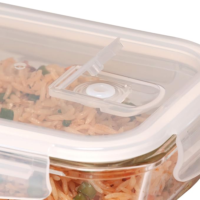 Femora Borosilicate Rectangular Glass Food Storage Container With Air Vent Lid | Set of 3 Pieces | 400 Ml, 620 Ml, 1000 Ml