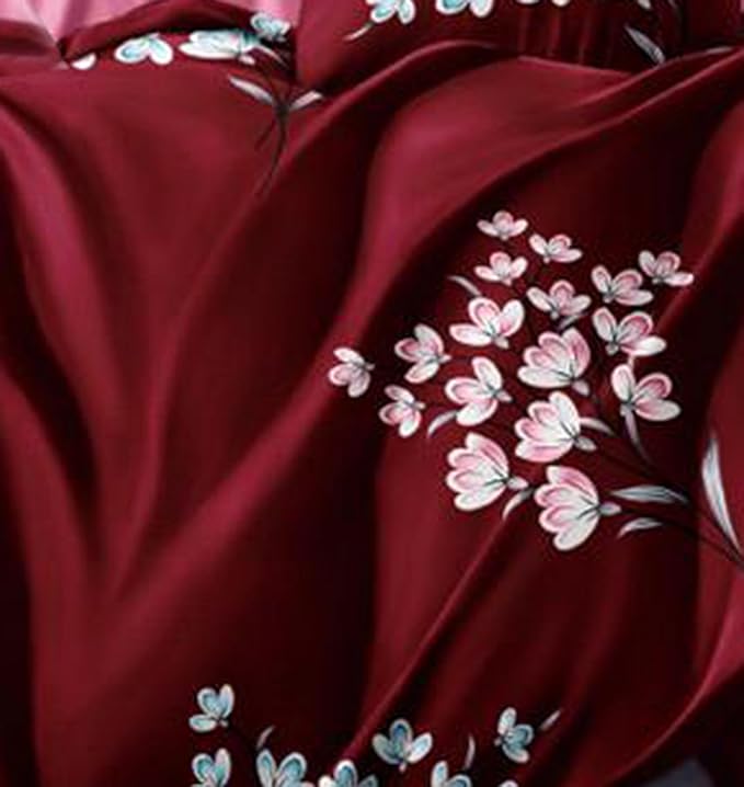 Cortina 140 Tc 100% Microfiber Printed Double Bedsheet Set With Two Pillow Case | 90x100 Inches | Floral | Red