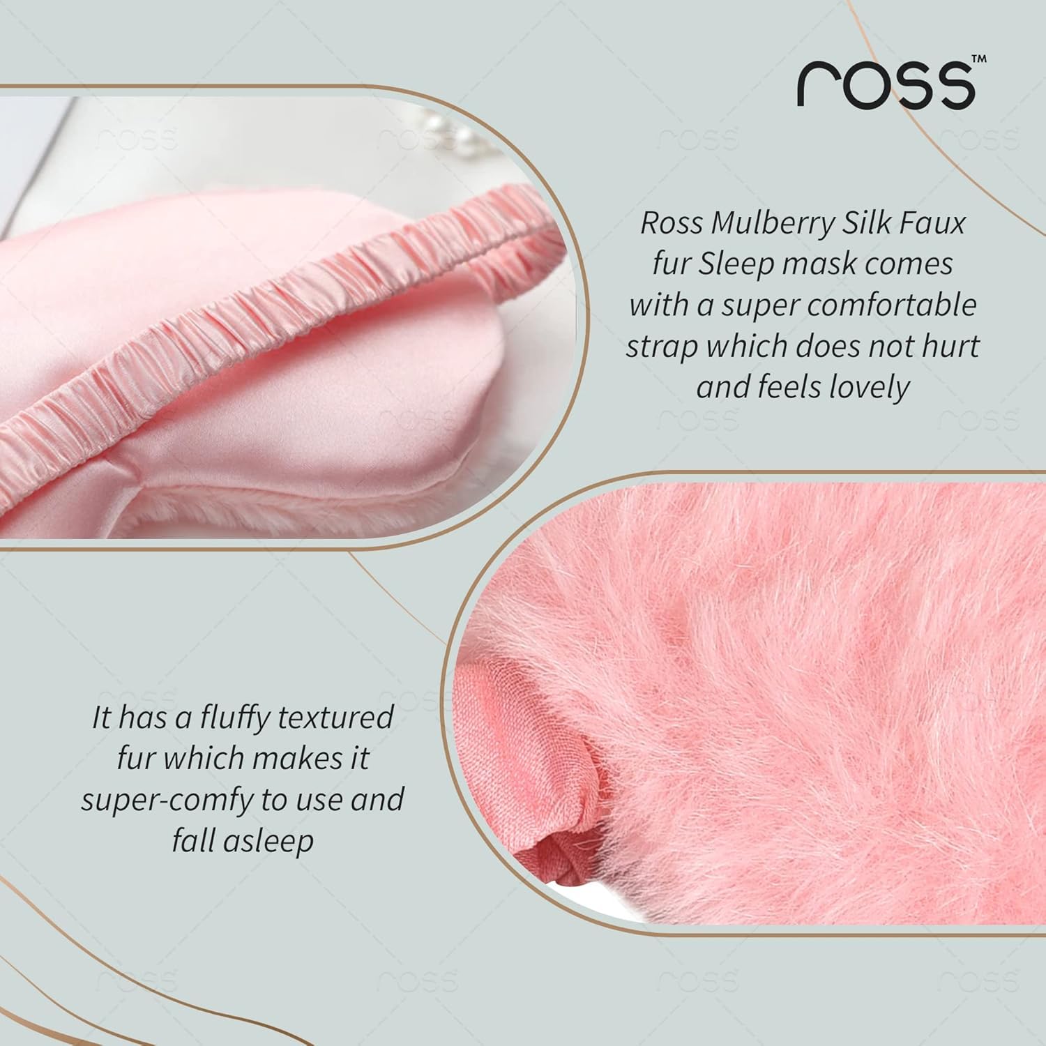 Ross 100% Mulberry Silk Faux Fur Sleep Mask â€“ Super Soft, Plush & Smooth Eye Mask for Ultimate Comfort, Deep Sleep, Light Blocking & Relaxation â€“ Perfect for Travel, Meditation & Better Sleep (Pink - Fur)