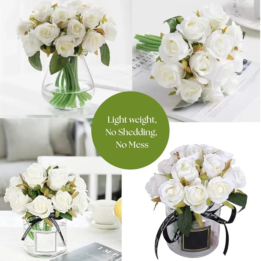Artificial Rose Flower Bunches for Vase Premium Decorative Gift Items Set of 12
