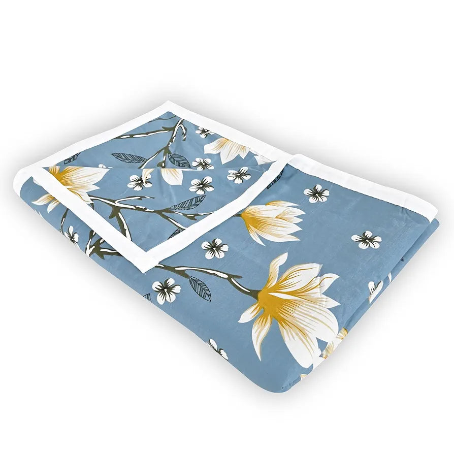 Divine Casa 100% Cotton Double Bed Dohar Ultra-Soft & Lightweight AC Blanket Colour Blossom Haven Sky Blue