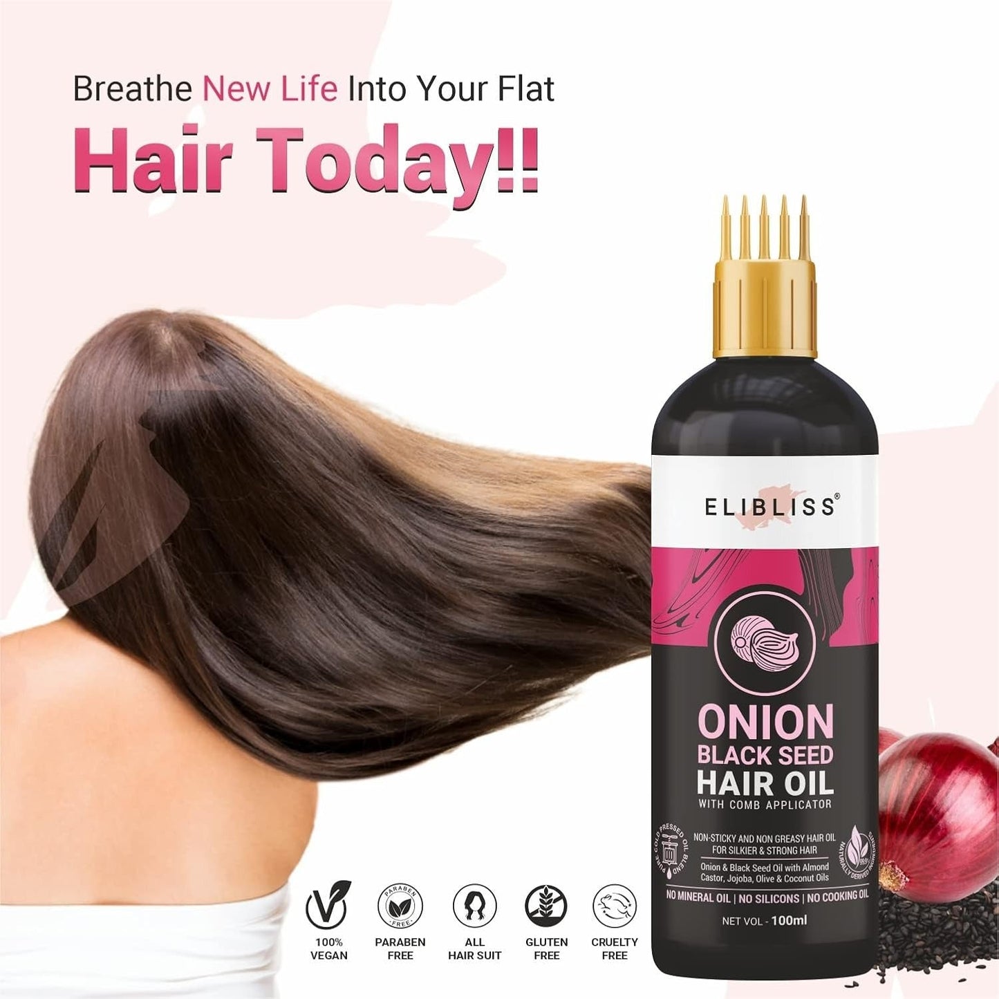 Elibliss Onion Black Seed Hair Oil - 100 ml (Pack of 4)