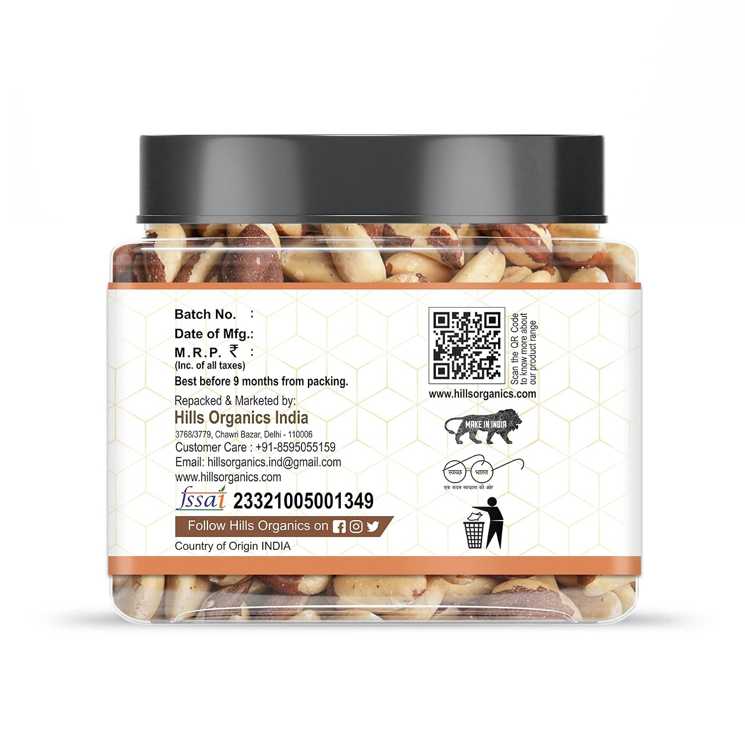 “Hills Organics Premium Raw Brazil Nuts 100g | Rich in Selenium | Superfood | Whole Peru Nuts | Keto Friendly | Jar Pack”
