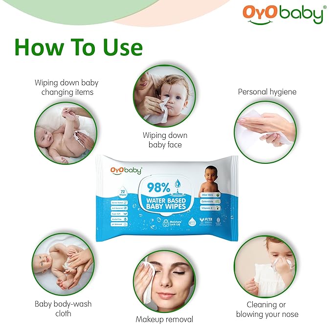 Oyo Baby Wipes for new born baby with Lid 72 Wipes Each Pack for Kid