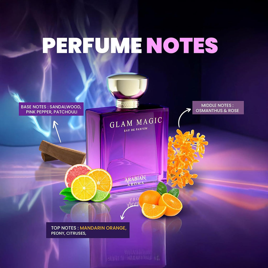 Arabian Aroma Glam Magic Women's Perfume | Long Lasting Perfumes for Women | Floral Perfume -Women and Girls' perfume | Eau De Parfum (100ml)