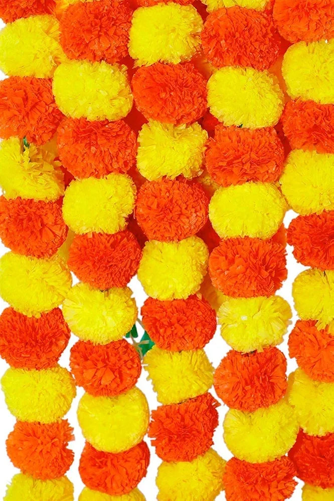 Artificial Marigold Flowers for Decoration Garland with Bell 5 Feet Long 50 Pcs mix - 50pcs(5pkt)
