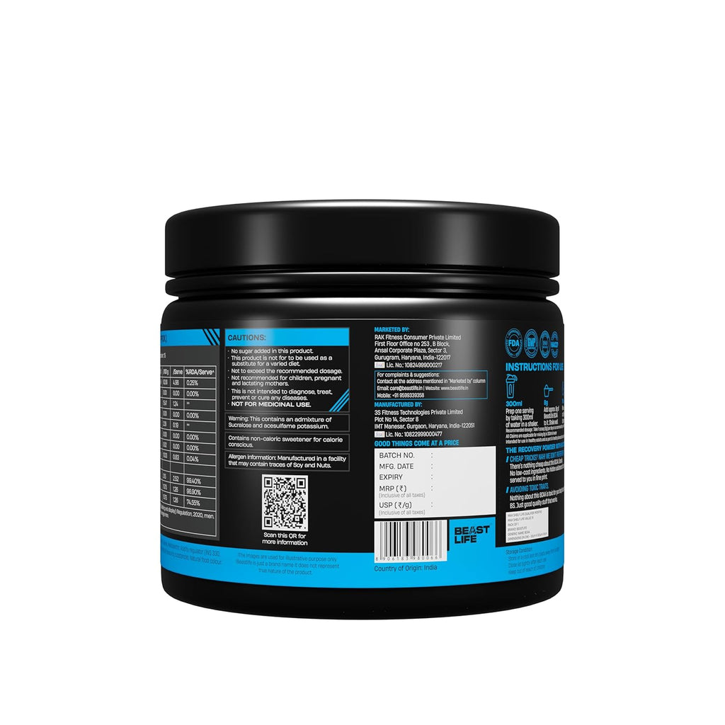 BeastLife High Recovery BCAA – Fruit Punch Flavour | 2:1:1 Blend | 120g | Fast-Absorbing Recovery Formula | Premium Sports Nutrition for Men & Women