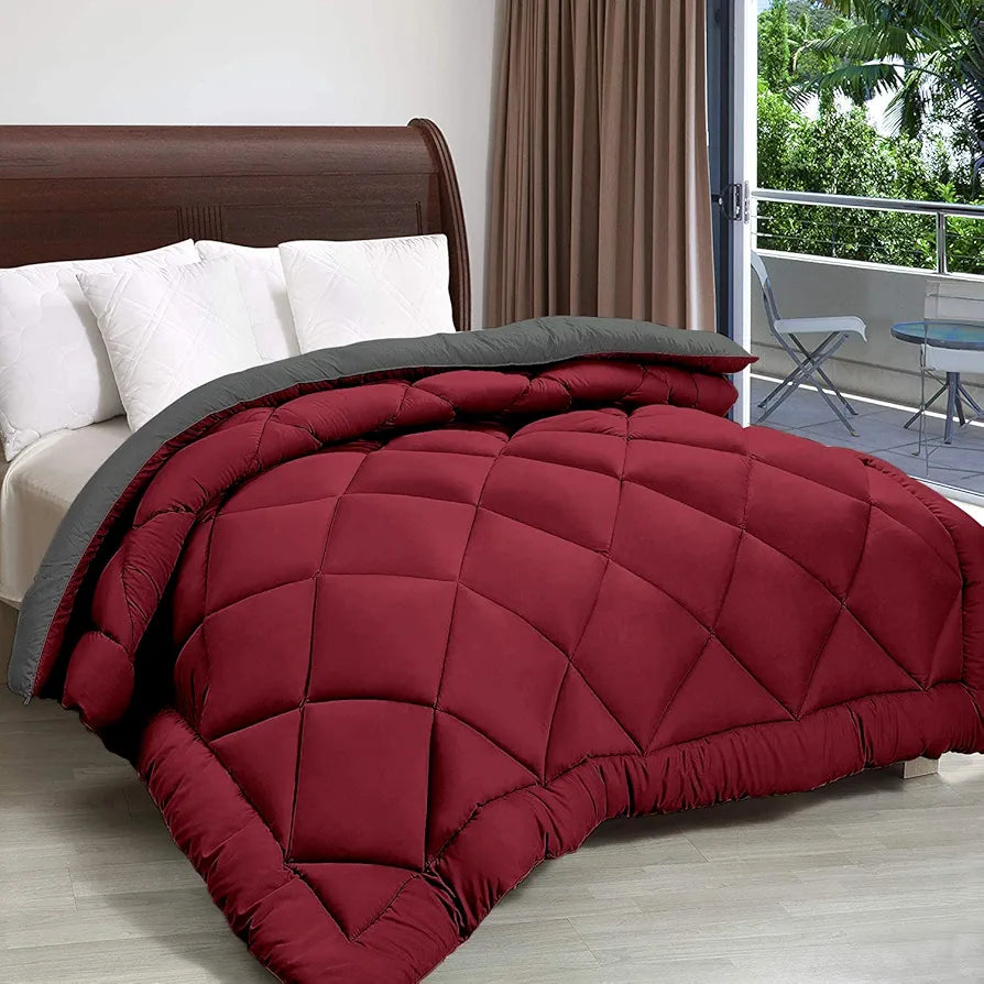Cloth Fusion Reversible AC Comforter Single Bed Soft Microfibre Quilt Blanket for Winter Grey & Maroon