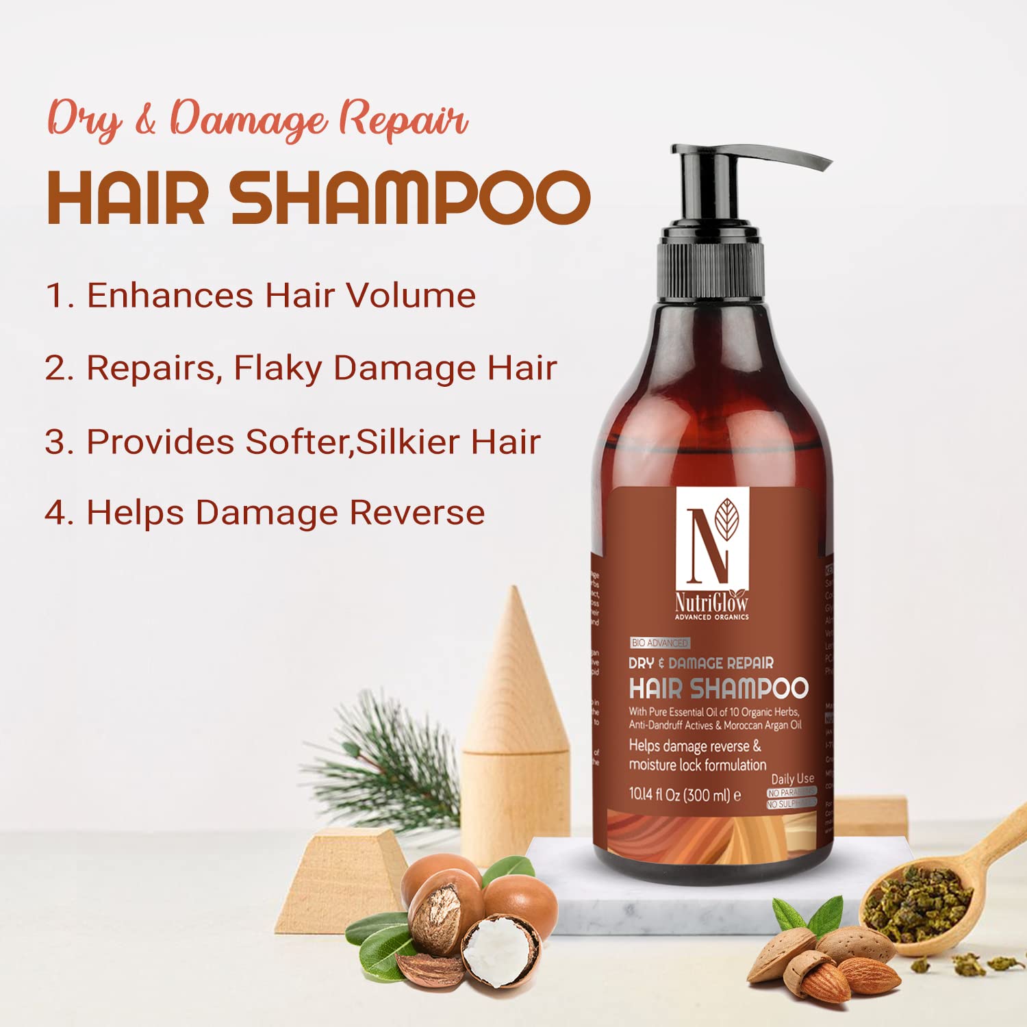 NutriGlow Advanced Organics Bio Dry and Damage Repair Shampoo - 300 ml