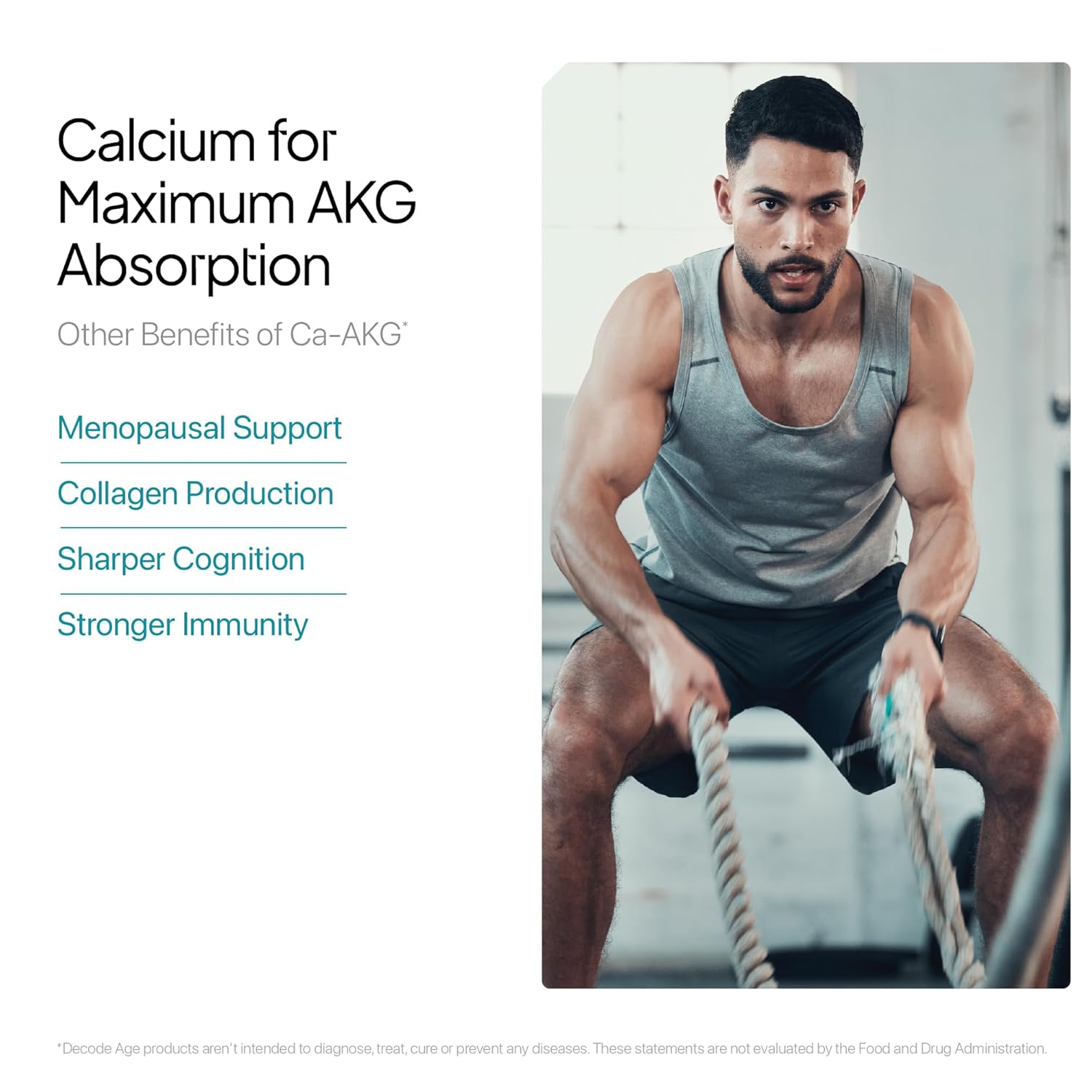 Decode Age Ca-AKG Supplement 500 mg â€“ 99.9% Pure, Highly Bioavailable Calcium Alpha-Ketoglutarate for Bone Strength, Energy & Muscle Recovery â€“ Clinically Tested, 30 Vegetarian Capsules