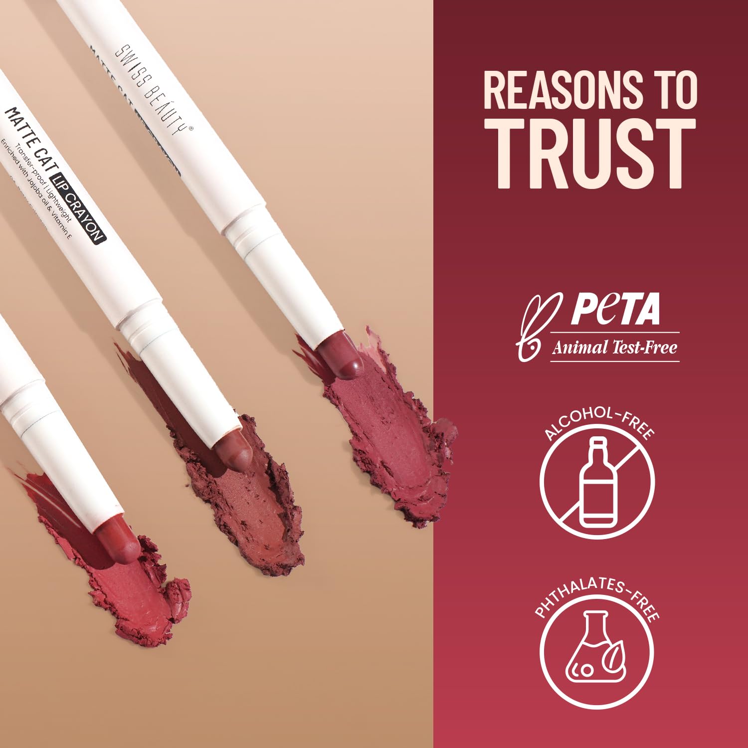 Swiss Beauty Matte Cat Lip Crayon | Matte Finish | Waterproof | 12-Hour Stay | Hydrating | Non-drying | Shade-02 Regal Camarine, 1.5g
