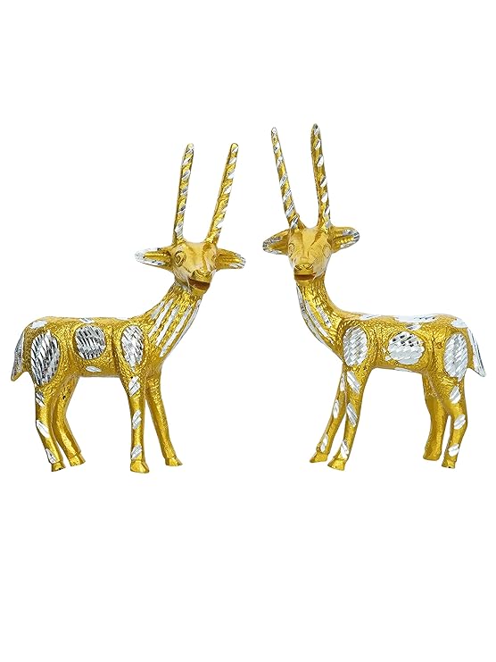 Ecraftindia Set of 2 Engraved Golden Deer Handcrafted Decorative Metal Figurine