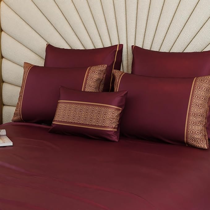 Stoa Paris Crown of Versailles 6 Piece Bedsheet Set Colour Majesty Merlot Wine