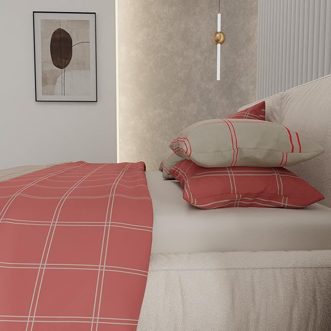 Stoa Paris Vogue Microfibre Comforter for King Size Bed with 4 Pillow Covers Colour Khaki Views Chèques