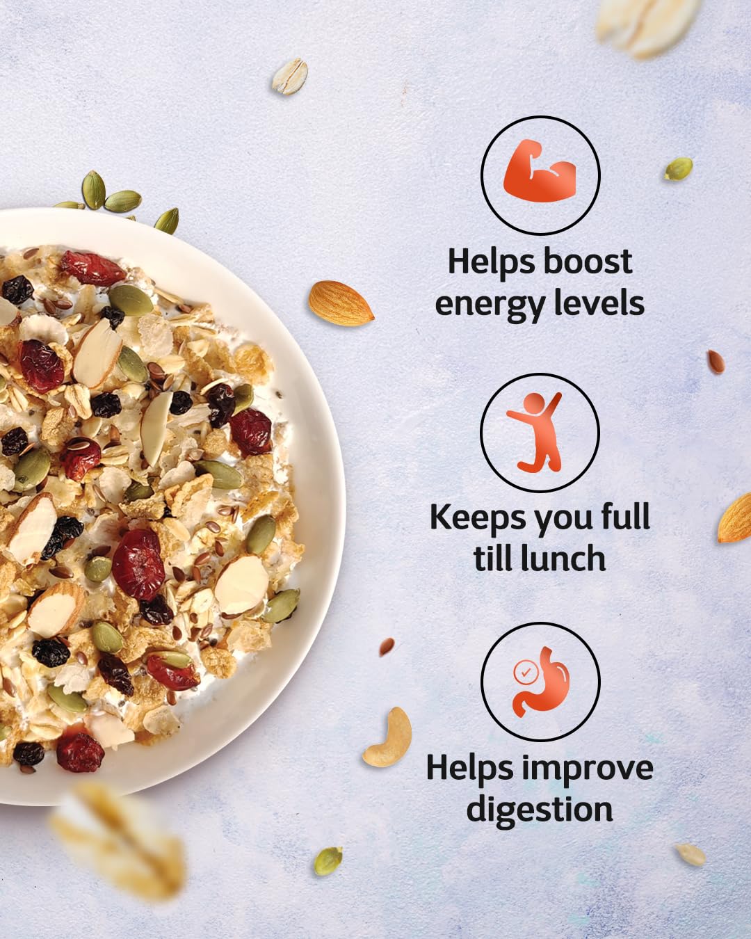 True Elements Muesli Nuts & Berries 700g - With 14% Millets, Almonds & Cranberries | Muesli Nuts Delight | Breakfast Cereal | 100% Wholegrain