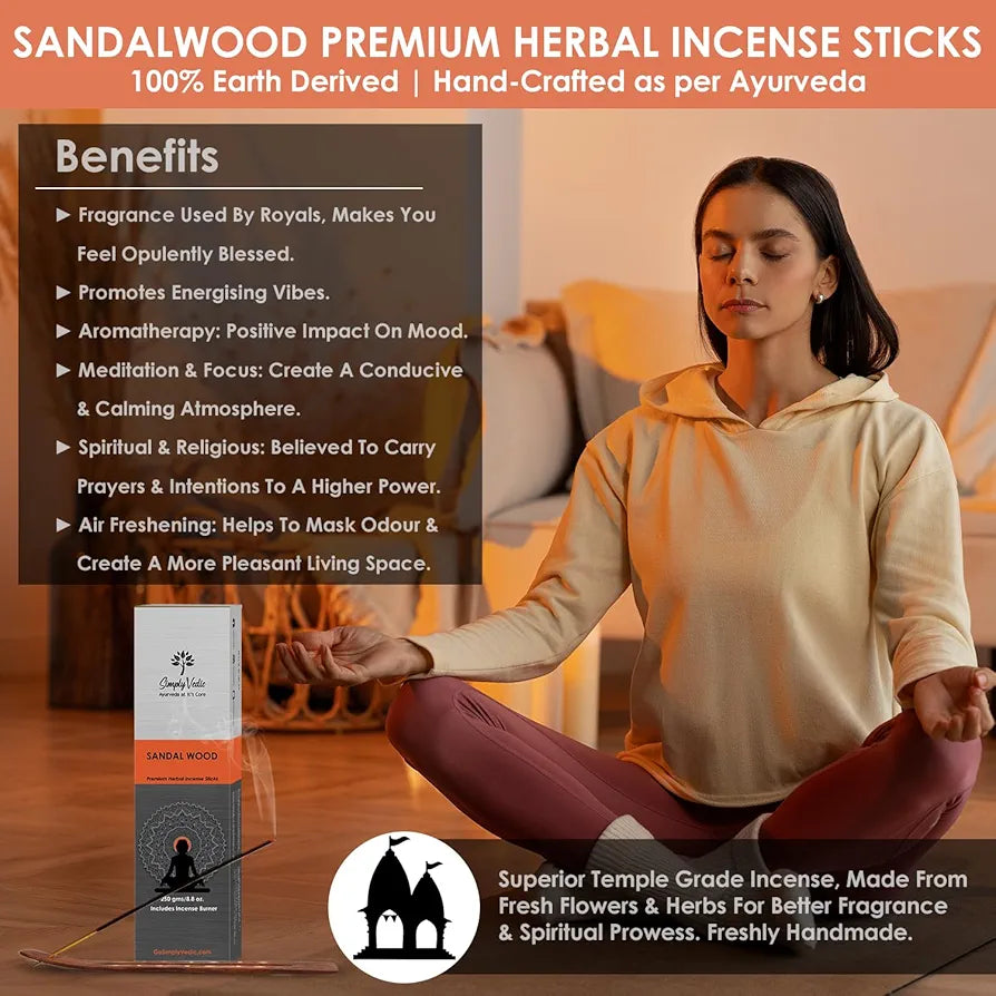 Simply Vedic Sandalwood Incense Sticks With Free Holder