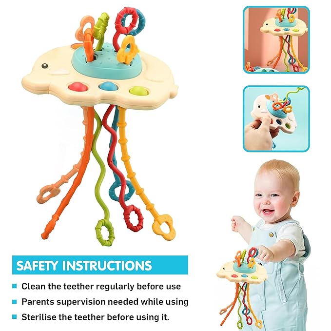 Kidology Elephant Pull String Toy for Babies 6+ Months Teething Strings