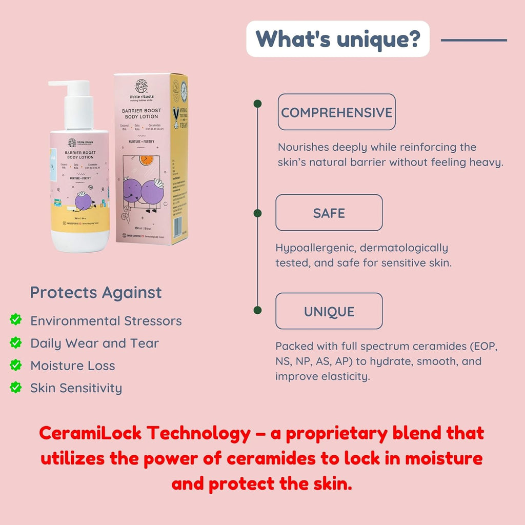 Little Rituals Barrier Boost Baby Body Lotion | Ceramide, Coconut Milk, Gotu Kola | Natural, Organic, Dermat Tested, Swiss Technology | Made Safe | Moisturizing & Nourishing | 250 ml