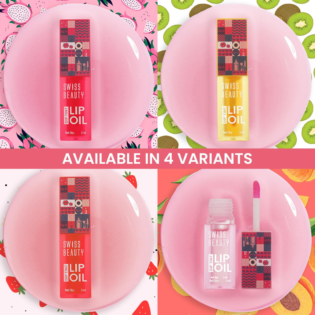 Swiss Beauty Dip Tint Lip Oil | Colour-Changing Lip Oil | Glossy Finish | Long-Lasting Moisturisation | Enriched with Vitamin E | Shade-01 Strawberry, 3ml