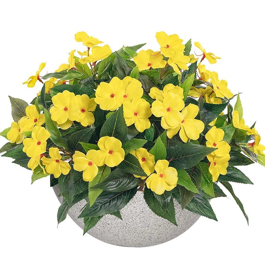 2 Pieces Artificial Flower Impatiens Garden Bonsai Decoration Yellow-2