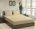 Trance Home Linen 100% Cotton 78x60 inch Queen Fitted 200TC Satin Stripe Elastic Fitted Bedsheet Daily Use Double Bed with 2 Pillow Covers Colour Beige