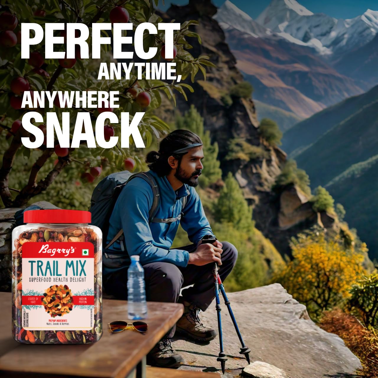 Bagrry’s Trail Mix 1kg | 7 in 1 Superfoods | California Almond | Cashews | Cranberries | Dates | Pumpkin Seeds | Green & Black Raisins | High Protein | Fibre-Rich | Oil-Free | Non-Salted| Dry fruit mix | Mix nuts | Resusable jar