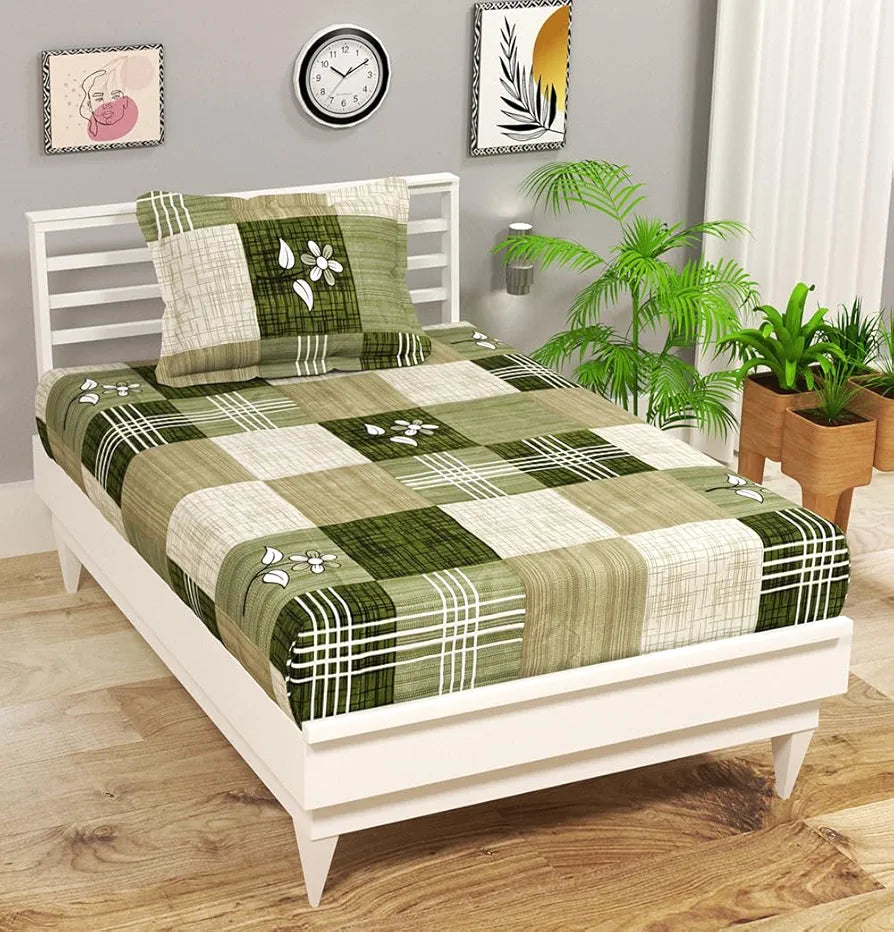 HomeKart Premium Microfiber 144 TC Flat Single Bedsheets Breathable with 1 Pillow Cover TC 144 Light Green