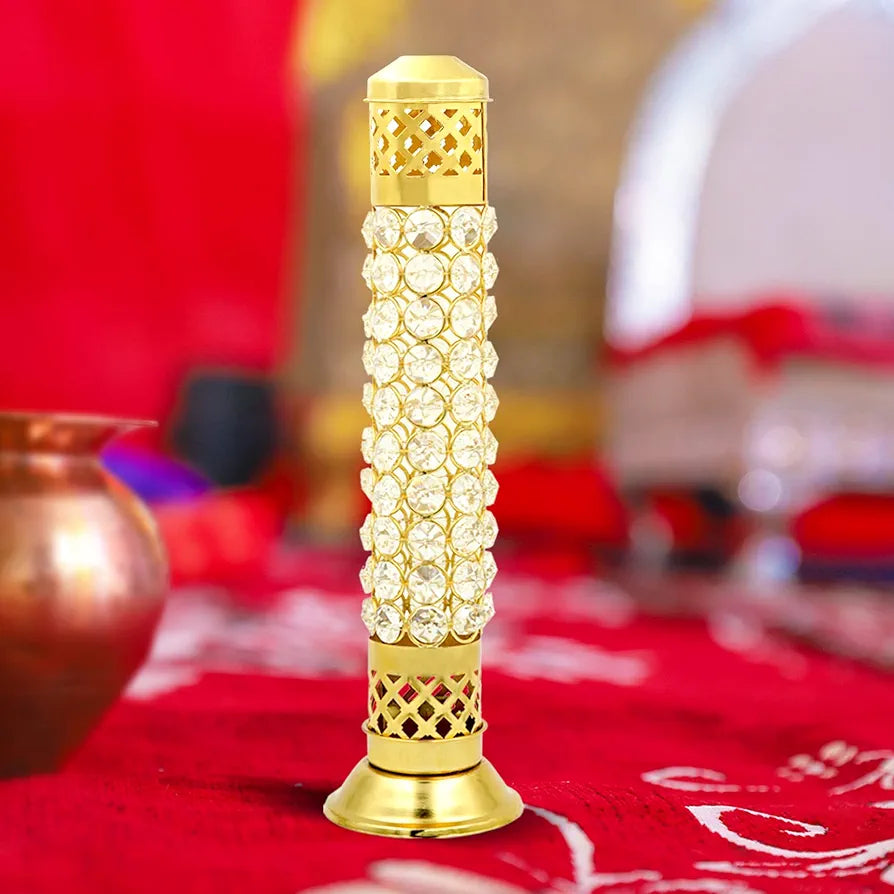 Shubhkart Nitya Brass Crystal Incense Holder with Ash Catcher Brass 235 gms