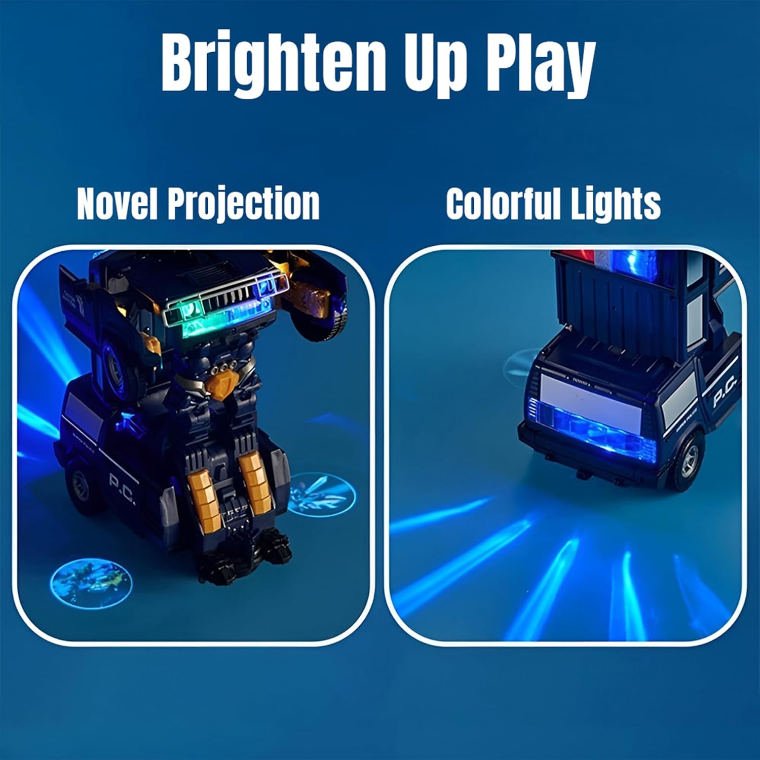 Kidology Transforming Robot Car Black With Light Police Cars for Kids