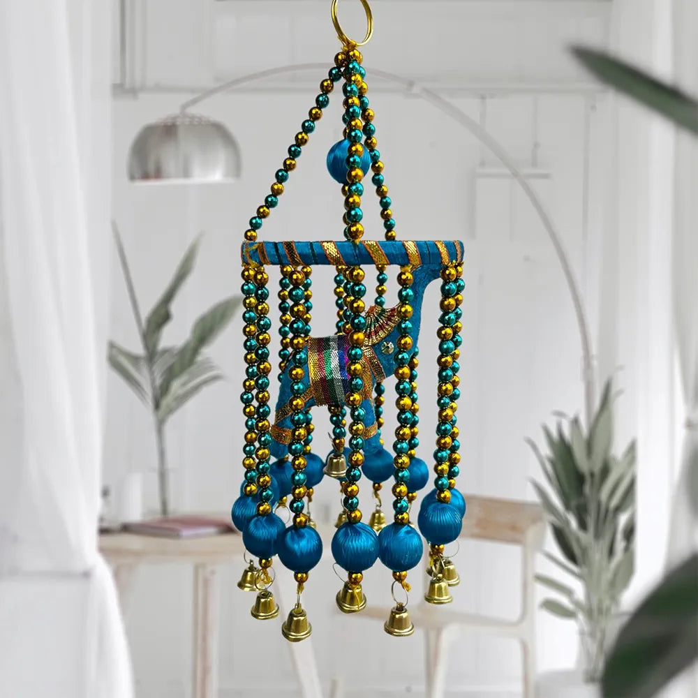 Kuber Industries Rajasthani Traditional Windchimes Hanging Ring Elephants with Bells