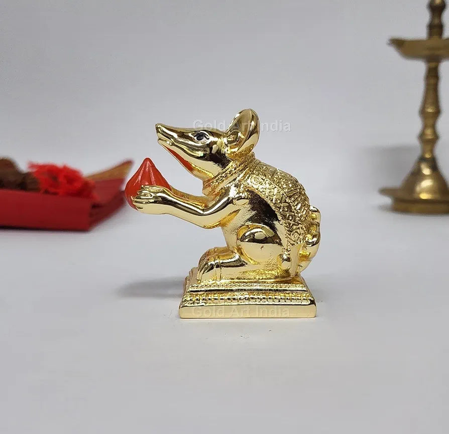 Gold Art India Gold-Plated Mushak  Mouse with Modak Orange Terracotta Finish
