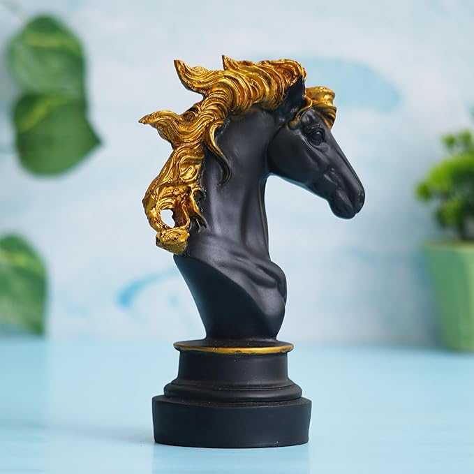 Ecraftindia Polyresin Black & Golden Horse Head Statue Animal Figurine Decorative Showpiece | Ideal Decor and Gift for Horse Lovers