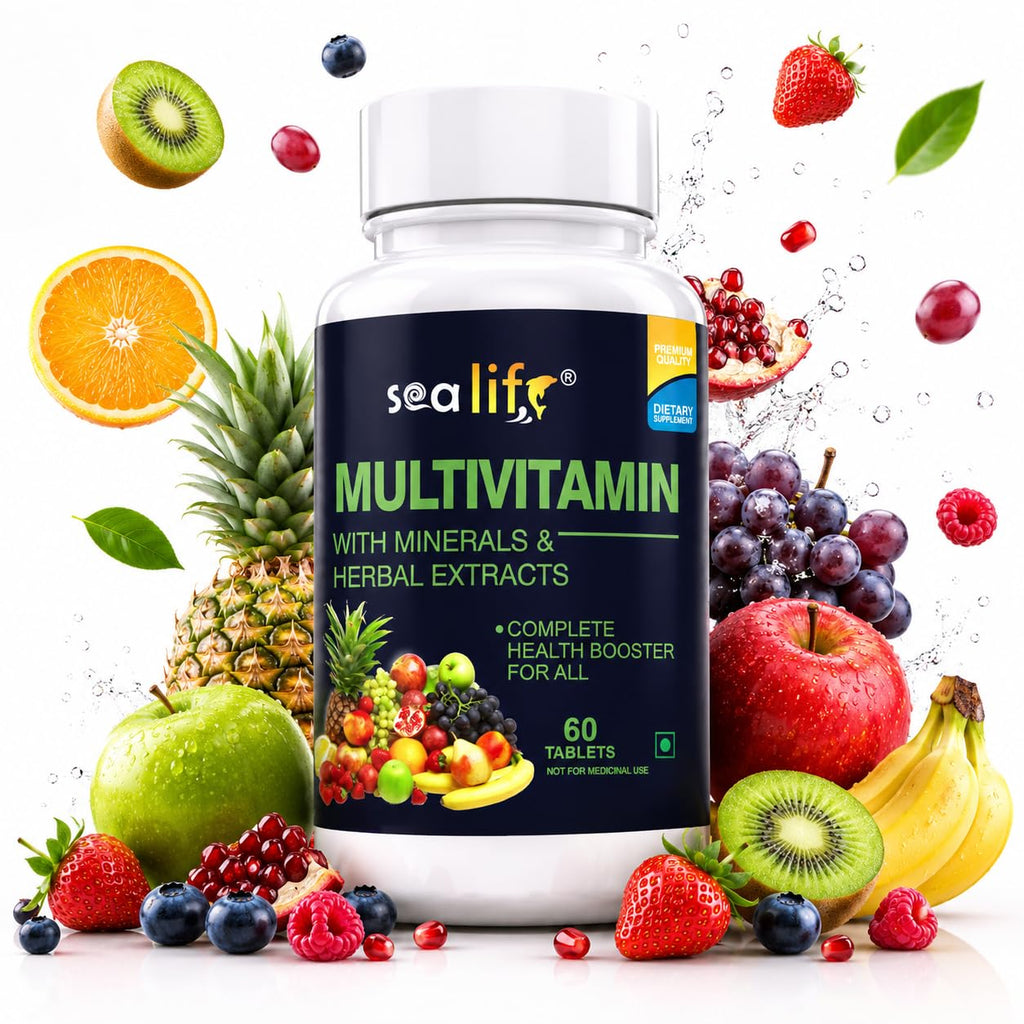 Sea Life Multivitamin With Herbal Extract With Zinc, Calcium,Vitamin C, D2 and Natural Herbal Extracts, Complete Health Booster, For Daily Immunity Strong Bones, and Enhances Energy Level (Pack of-1)