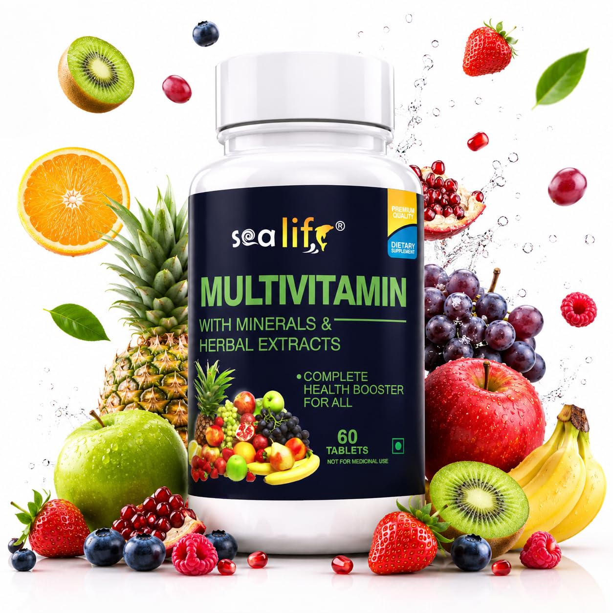 Sea Life Multivitamin With Herbal Extract With Zinc, Calcium,Vitamin C, D2 and Natural Herbal Extracts, Complete Health Booster, For Daily Immunity Strong Bones, and Enhances Energy Level (Pack of-1)