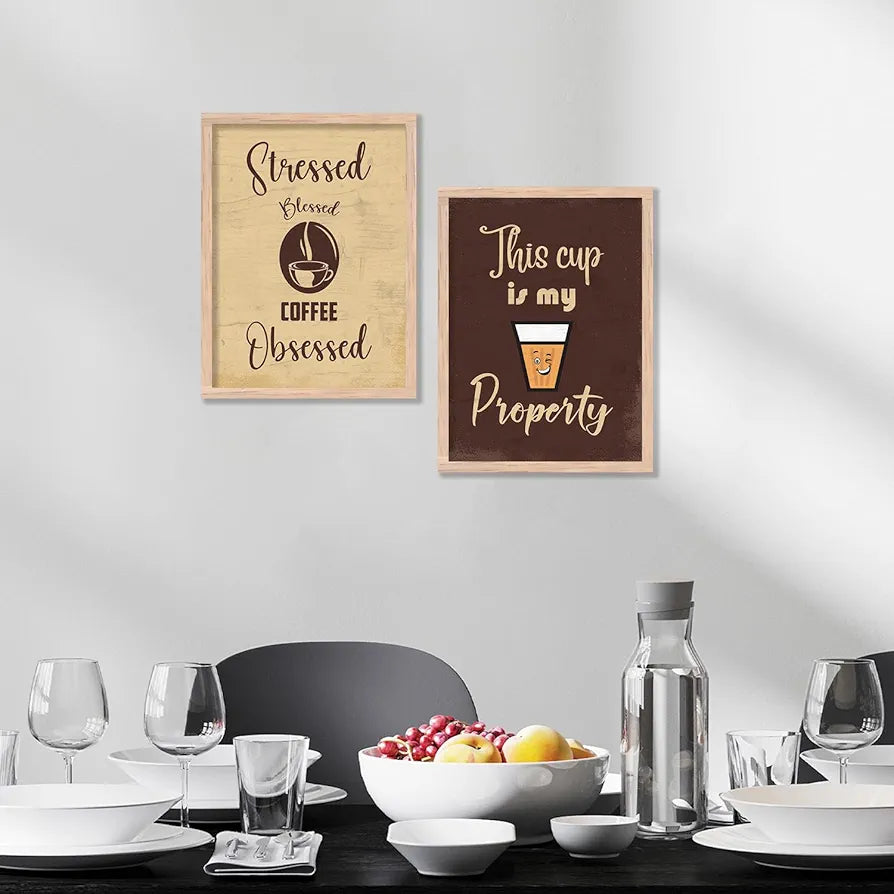 kotart Tea/Coffee Quotes Posters with Frame for Kitchen Restaurant Cafe Wall Decoration Coffee Quotes Posters Pack of 2