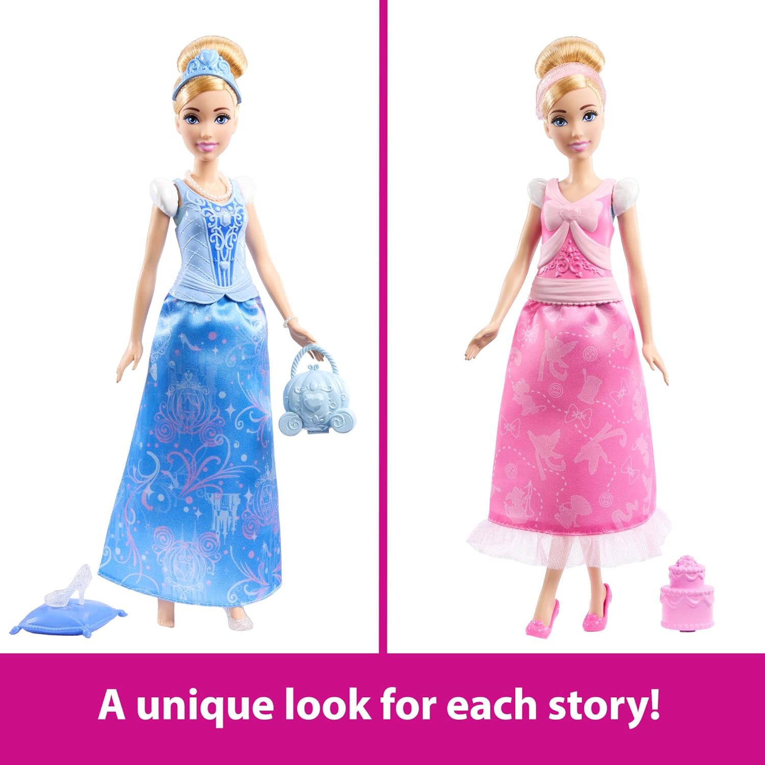 Mattel Disney Princess 2-in-1 Stories Cinderella Fashion Doll with 2 Snap-On Bodices 2 Skirts