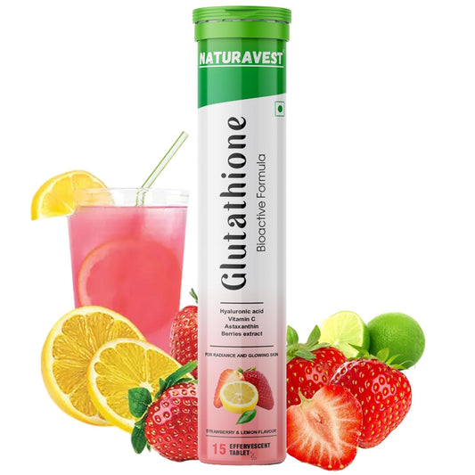 Naturavest Glutathione 600 mg for skin whitening, For Pigmentations and Glowing Skin Powerhouse of Antioxidants with Bioactive Formula, (Strawberry & Lemon flavour) (15 tablets)