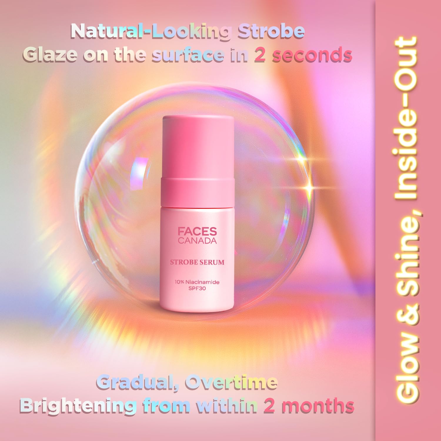 FACES CANADA Strobe Serum - 27ml | Brightening Serum + Strobe Cream + SPF 30 Sunscreen | 10% Niacinamide | Removes Dark Spots & Hyperpigmentation | GlowLift Complex | Instant Glow