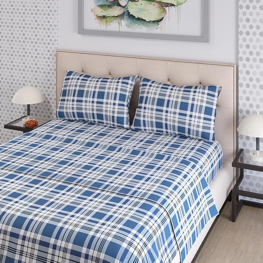 Layers Zen Cotton Blend King Bedsheet Set 1 King Cotton Bedsheet & 2 Pillow Covers Breathable & Anti-Wrinkle 225 CVC Navy Blue