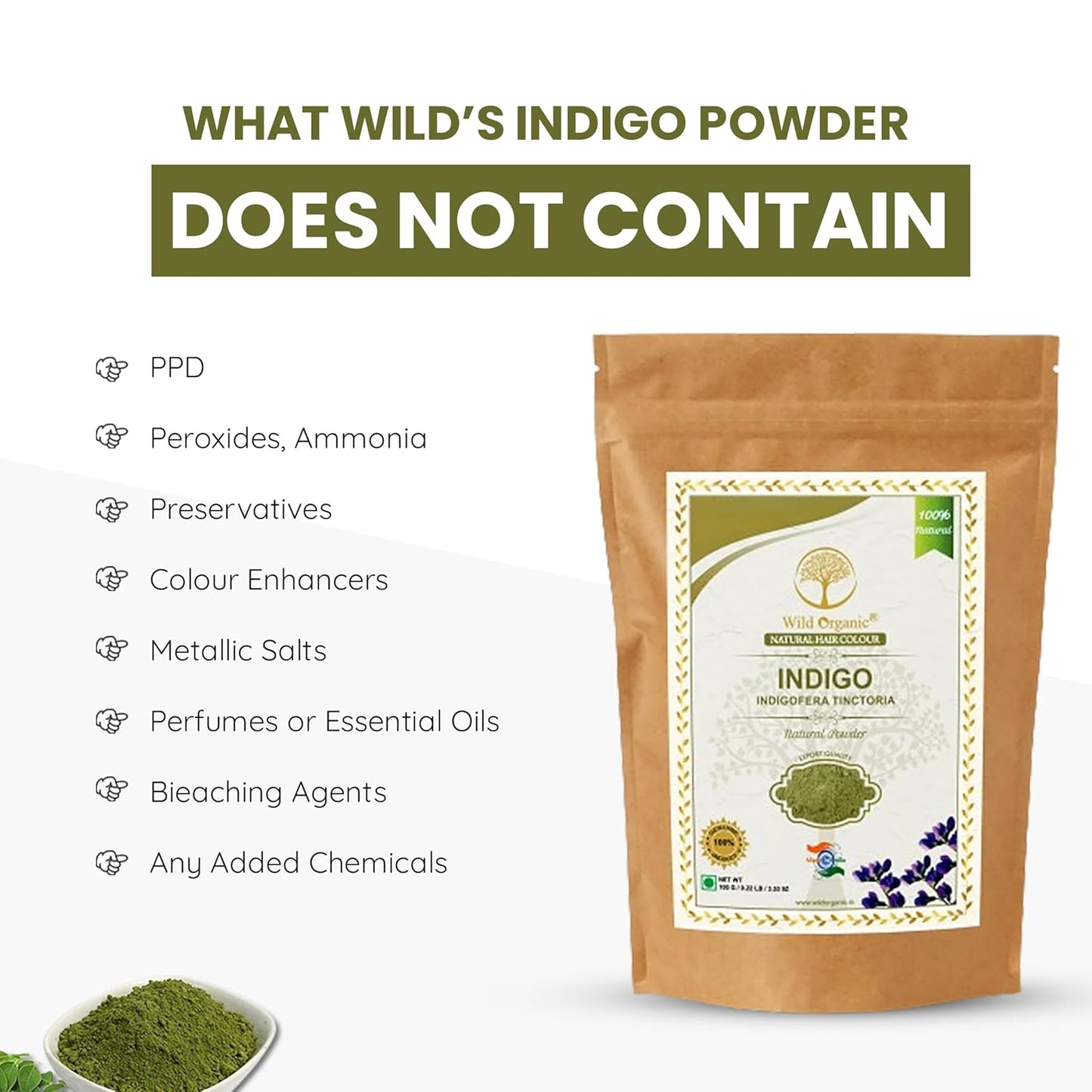 Wild Organic Indigo (Indigofera Tinctoria) Powder - 100 gms