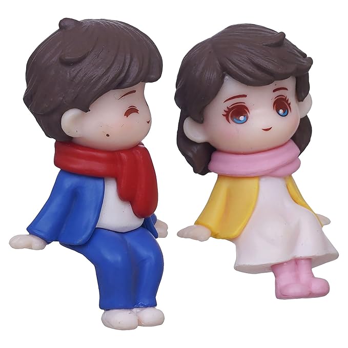 Ecraftindia Cute Boy and Girl Sitting Couple Statue Decorative Showpiece | Valentine Gift