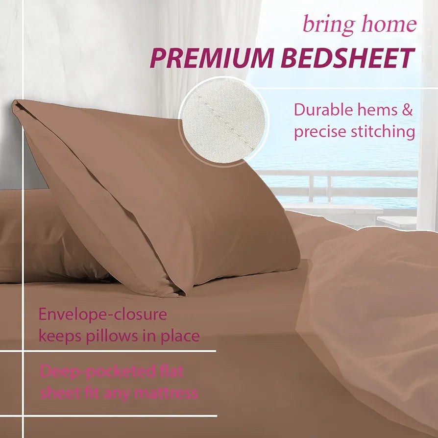 Trance Home Linen Premium 300 TC Pure 100% Cotton King Fitted Bedsheet with 2 Pillow Covers Colour Apricot
