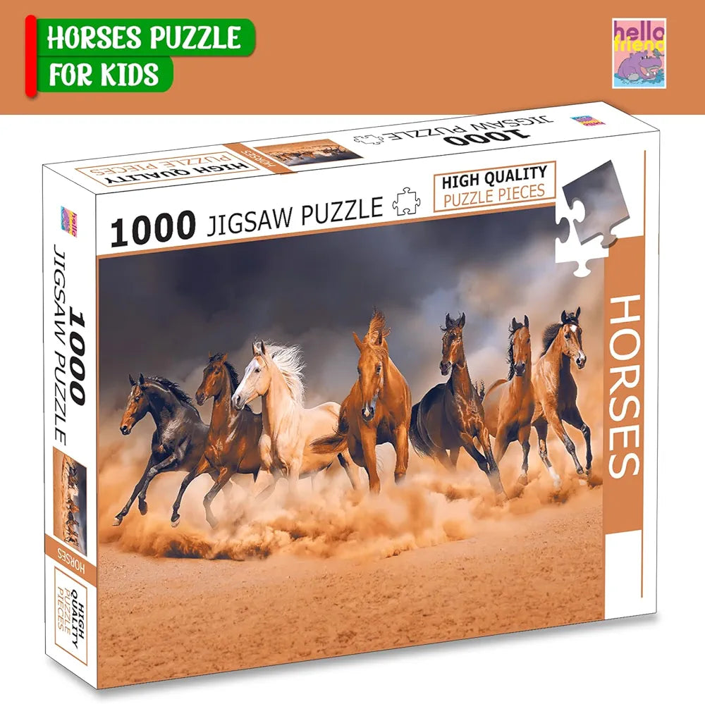 Hello Friend Horses 1000-Piece Jigsaw Puzzles for Kids and Childrens Realistic illustration