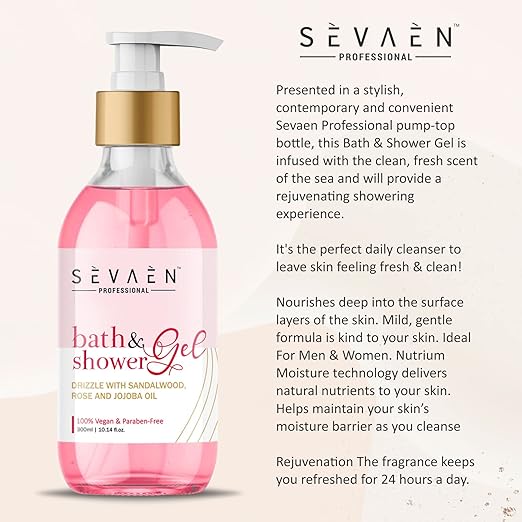 Sevaen Bath & Shower Gel Drizzle With Sandalwood Rose And Jojoba Oil - 300 ml