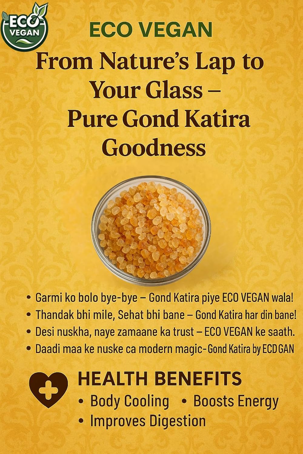 Eco Vegan gond katira, gund, Gum Tragacanth,Traditional Ayurvedic Coolant, 1kg